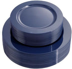 FLOWERCAT 100PCS Blue Plastic Plates - Heavy Duty Blue Disposable Plates for Memorial/Birthday Party/Graducation - Include 50PCS 10.25inch Dinner and 50PCS 7.5inch Dessert/Salad Plates for 50 Guests by FLOWERCAT