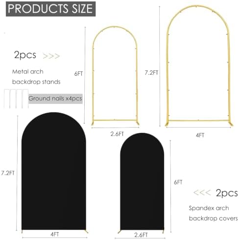 Set of 2 Metal Arch Backdrop Stands with Black Covers, 6/7.2FT - Image 3