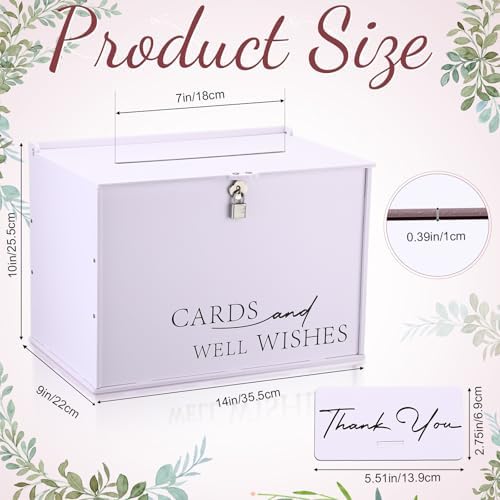BreezeHug 14" Large Wedding Card Box with Lock, Minimalist White PVC Money Box for Reception, Modern Envelope Holder with Matching Thank You Sign for Bridal Shower, Anniversary & Formal Events - Image 2