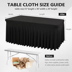 Wish Care 12 Pack Black Spandex Table Clothes for 6 Foot Rectangle Tables, 6FT Wrinkle Free Fitted Tablecloths Ruffles Design Table Cloth for Party, Banquet, Wedding and Events - Image 3