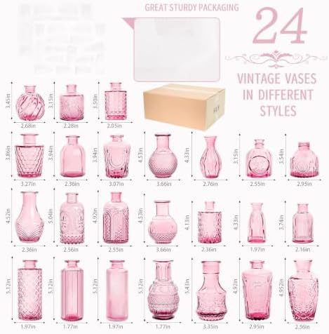 24PCS Mini Bud Vases As Wedding Centerpieces for Tables,Clear Bud Vases for Flowers,Small Flower Vases Suitable for Birthday Party,Anniversary,Wedding Reception,Baby Shower (Pink, 24PCS) - Image 2