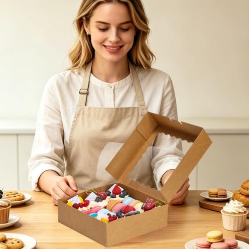 8x8x2 Auto-Popup Cookie Boxes with Window, Brown, 60 Pack - Image 5