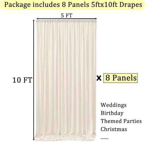40ft x 10ft Wrinkle Free Ivory Backdrop Curtains for Parties, 8 Panels 5x10ft Polyester Ivory Backdrop Drapes for Wedding Birthday Photography Background Decoration - Image 6