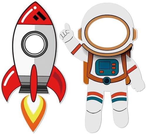 2 Pcs 3.94 ft Space Photo Booth Prop Rocket Astronaut Life Size Cardboard Cutout Stand up Backdrop Rocket Cardboard for Space Birthday Party Decoration Science Event Display by Unknown