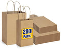 BagDream 200 Pack Kraft Paper Gift Bags with Handles Assorted Sizes Brown by BagDream