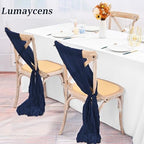 50 PCS Cheesecloth Chair Sashes Bows Wedding Aisle Decorations Chair Ribbon Ties Back Sash for Wedding Party Events Banquet Chair Cover Decoration (Navy Blue) - Image 5