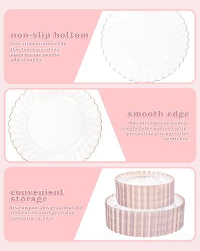 YOUBET 100PCS Rose Gold Plastic Plates for Wedding Baby Shower Party - Image 4