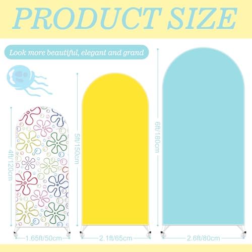 JarThenaAMCS 3 Pcs Cartoon Sponge Birthday Party Decorations Yellow Blue Arch Cover Colorful Bikini Floral Backdrop Photography Background for Birthday Baby Shower Photo Booth Props(4ft/5ft/6ft) - Image 2