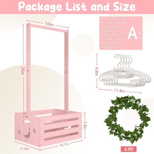 Large Baby Shower Gifts Basket Wooden Crate, Personalized Wooden Letters Hangers New Born Baby Girl Boy Pregnancy Gifts for New Mom Parents Vine Decorations Cute Closet with Adjustable Handle Pink - Image 3