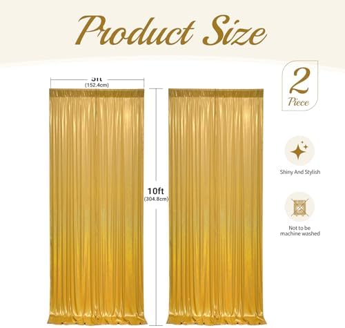 10x10ft Gold Sequin Backdrop Curtains Wedding Party Glitter Curtain Backdrop Fabric Shimmer Drapes Backdrop Bridal Baby Shower Birthday Christmas Photoshoot Background Photography 5x10FT，2 Panels - Image 5
