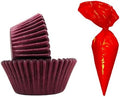 Regency Wraps Baking Decoration Bundle – 40 Burgundy Baking Cups + 80 Heavy-Duty 21" Red Piping Bags for Cupcakes, Pastries, and Professional Cake Decorating by RegencyWraps