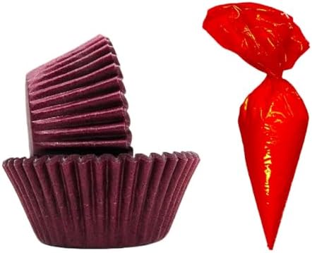 Regency Wraps Baking Decoration Bundle – 40 Burgundy Baking Cups + 80 Heavy-Duty 21" Red Piping Bags for Cupcakes, Pastries, and Professional Cake Decorating by RegencyWraps