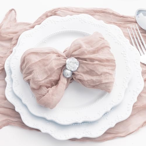 60 Pack Dusty Pink Cloth Napkins 21x21 Inches Dusty Pink Cheesecloth Napkins Set of 60 Washable Dinner Table Napkins for Wedding Bridal Baby Shower Party Rustic Boho Cotton Gauze Party Table Decor - Image 6
