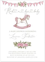 Rocking Horse Baby Shower Invitation in Blue Pink or Tan - Image 2