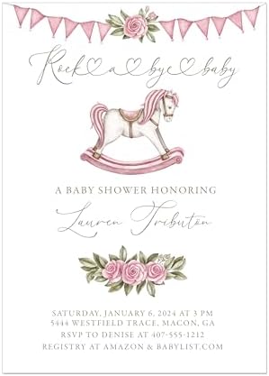 Rocking Horse Baby Shower Invitation in Blue Pink or Tan - Image 2
