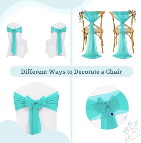 MDS Pack of 25 Chiffon Chair Sashes for Wedding & Event Décor - Teal - Image 4