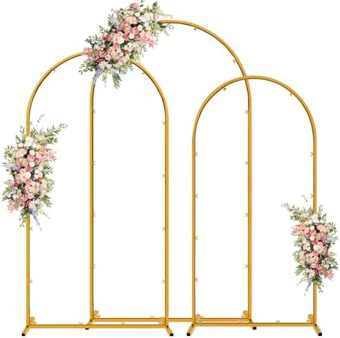 Wedding Arch Backdrop Stand, Gold Metal, Set of 3, 7.2FT, 6.6FT, 6FT, for Party, Bridal Shower, Floral Balloon Decoration by Linhedai