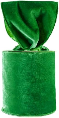 Meseey 4 Inch Wide Green Velvet Wired Ribbon, 10 Yards Velvet Ribbon with Wire Edge for Christmas Tree, Wreaths, Gift Wrapping, Bows, Crafts and Holiday Decorations by MeseeyRibbonBow