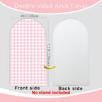 Checkered Gingham Arch Backdrop Cover 7.2ft Pastel Pink and White Classic Plaid Pattern Girl Bridal Baby Shower Birthday Party Stretchy Arched Photo Booth Decorations 7ft - Image 3
