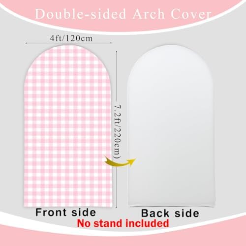 Checkered Gingham Arch Backdrop Cover 7.2ft Pastel Pink and White Classic Plaid Pattern Girl Bridal Baby Shower Birthday Party Stretchy Arched Photo Booth Decorations 7ft - Image 3