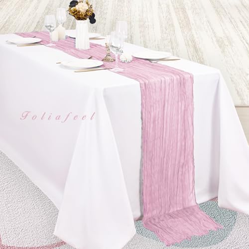 Light Pink Cheesecloth Table Runner 12 Pack 10FT Rustic Gauze Fabric Cheese Cloth Table Runner for Wedding 20 x 120 Inch Long Bridal Baby Shower Table Decorations Boho Sheer Birthday Party Table Decor - Image 4