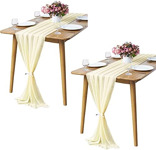 Pufogu 5 Pack 10Ft Light Yellow Chiffon Table Runner Sheer 29x120 Inch by Pufogu