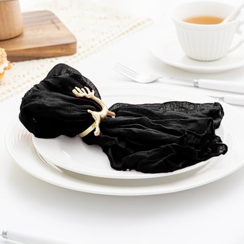 100 Pack Black Cheesecloth Napkins Washable 21x21 Inches Black Cloth Napkins Set of 100 Dinner Table Napkins for Wedding Rustic Boho Cotton Gauze Summer Bridal Baby Shower Party Table Decor - Image 5