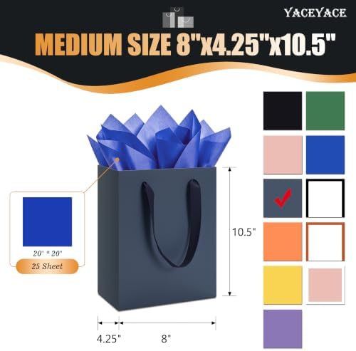 YACEYACE Blue Gift Bags 20Pack, Navy Blue Gift Bags with Tissue Paper - Image 2
