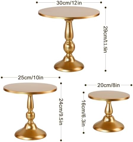 Set of 3 Gold Cake Stands, Metal Round Cake Holder Dessert Pie Pizza Display Stand 8" 10" 12" Serving Tray Decoration for Wedding Celebration Party Birthday Baby Shower - Image 3