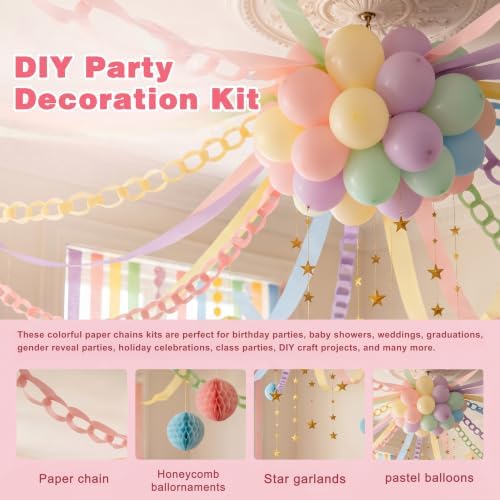 Pastel Paper Chain Garland Strips with 492ft Crepe Paper Streamers - Image 5
