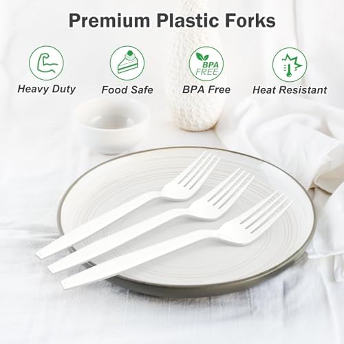 Dealusy 360 Count Extra Heavy Duty White Plastic Forks Disposable - Image 4
