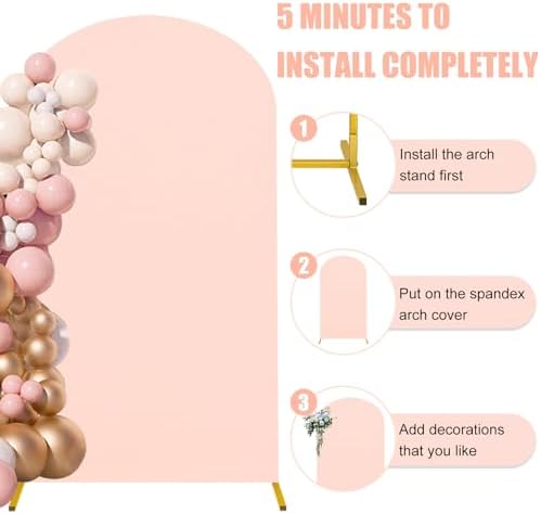7.2FT, 6FT Wedding Arch Stand and Matching Light Pink Spandex Fitted Arch Backdrop Cover Set, Round Top Chiara Backdrop Stands and Covers for Birthday Party Baby Shower Banquet Decor (Light Pink) - Image 6