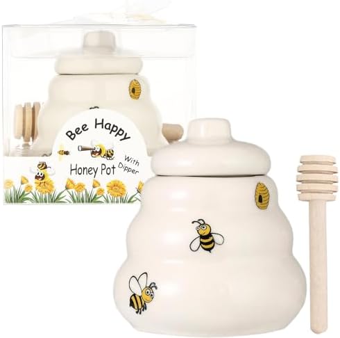 12 Sets Ceramic Bee-Happy Honey Pot with Dipper，Honey Jar Serving Set with Exquisiting Package for Wedding Favor,Bridal Shower Favor, Baby Shower Favor，Party Favor (12) - Image 3