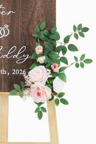 2pcs Wedding Welcome Sign Flowers,Blush Pink Faux Floral Swag,Artificial Flower Garland for Fall Wedding Bridal Shower Graduation Party Prom Entrance Sign Decor (Stand not Included) - Image 4