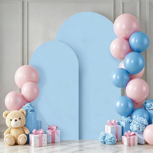 Blue Arch Backdrop Cover 2 Set - 6.6FT, 5FT Spandex Fitted Wedding Arch Stand Covers Round Top Chiara Arch Backdrop Stands Cover for Birthday Parties Banquet Photo Background Decoration by WishCare
