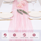 12 Pack Light Pink Cheesecloth Table Runners 21x120 Inch Boho Gauze Table Runner 10FT Long Rustic Sheer Pink Table Runner for Baby Shower,Wedding,Party,Birthday,Home Table Decor - Image 3