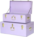 Vixdonos Storage Trunk Chest Decorative Large Metal Box Set of 2 College Dorm Organizer with Hardware Hasps and Handle for Home Deocr,23.7X14.2X9.5 Inches by Vixdonos