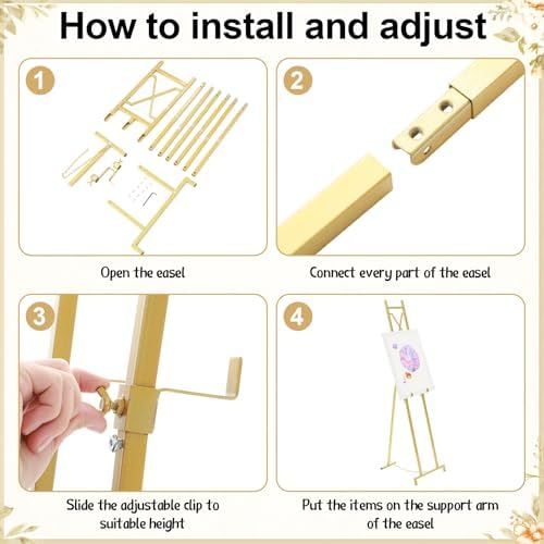 Feifeiya 1 Pcs Gold Floor Easel Stand 53 in, Square Metal - Image 3