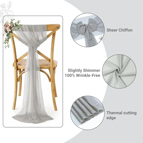 MDS Pack of 75 Chiffon Chair Sashes for Wedding & Event Décor - Grey - Image 3