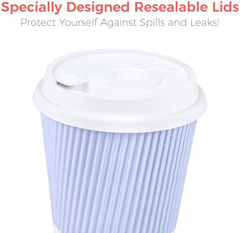 12 oz Disposable Travel Coffee Cups (80 Count, Paper, Insulated, Round, Baby Blue) - Leak-Proof Lids & Heavy-Duty for Hot Drinks - Image 3