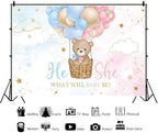 8x6ft Gender Reveal Backdrop He or She Pink or Blue Balloons Photography Background Boy or Girl Baby Bear Gender Reveal Party Banner Decorations Supplies Photo Booth Props - Image 2