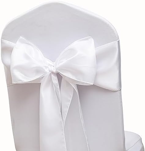 Pack of 50 Satin White Chair Sashes Bows 7 X 108 Inch Universal Chairs Ribbons for Wedding Ceremony Party Banquet Restaurant Event Decorations - White Chair Sashes 50 Pack by ZSJFMF