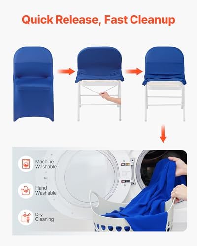 VEVOR Chair Covers, Polyester Spandex Chair Cover, Stretch Slipcovers for Wedding Party Dining Banquet Flat-Front Chair Covers (Royal Blue-c, 50PCS) - Image 5