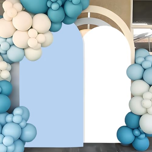 2PCS Arch Backdrop Covers Light Blue White (7.2ft+6ft) , 2 Sided Spandex Fitted Arch Stand Covers Background for Wedding Baby Shower Birthday Bridal Shower Party Decorations(Only Covers) - Image 4