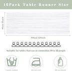 12 Pcs White Cheesecloth Table Runner 10FT Runner for Tables Gauze Fabric Boho Cheese Cloth Table Runner Decoration Rustic Semi Sheer Runner for Wedding Birthday Holiday Bridal Shower Party (White) - Image 3
