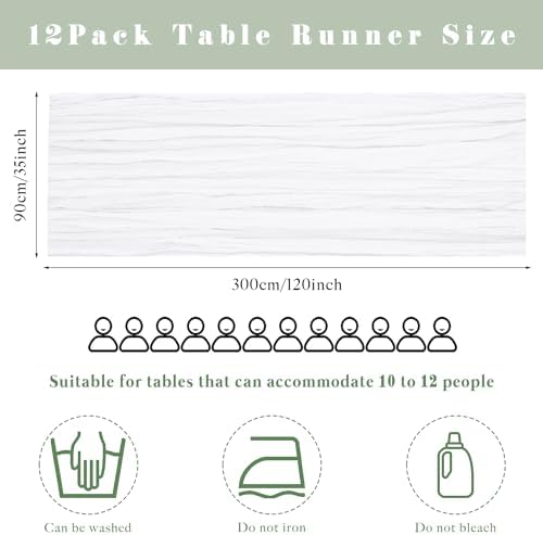 12 Pcs White Cheesecloth Table Runner 10FT Runner for Tables Gauze Fabric Boho Cheese Cloth Table Runner Decoration Rustic Semi Sheer Runner for Wedding Birthday Holiday Bridal Shower Party (White) - Image 3