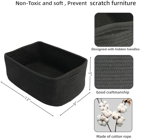 XUANGUO Small Woven Storage Baskets for Shelves, 13" x 9" x 5", Black - Image 2