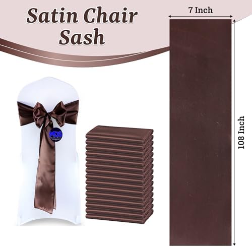 MDS Pack of 100 PCS Satin Chair Sashes Charmeuse Sateen Dining Chair Bows Ribbon Ties Back Sash for Wedding Party Birthday Home Hotel Restaurant Banquet Decoration (7 x 108 Inch, Coffee) - Image 3