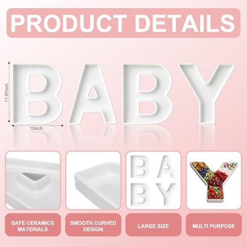 4 Pcs Ceramic Baby Charcuterie Board Letters, 12 in Serving Trays - Image 2