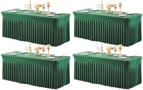 4 Packs Green Table Clothes for 6 Foot Rectangle Tables, Wrinkle Resistant Stretch Spandex Table Covers Fitted Tablecloth with Skirt for Easter Event Banquet Wedding Birthday Party by PartyTalk